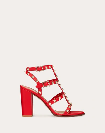 Shop Valentino Garavani Rockstud Ankle Strap Sandal 90 Mm In Rouge Pur