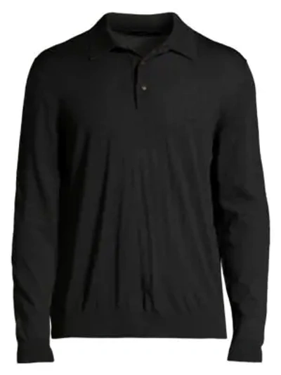 Shop Kiton Long-sleeve Cotton Polo Top In Black