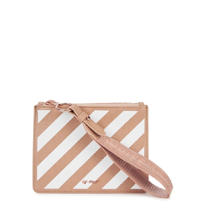 Shop Off-white Almond Striped Leather Pouch In Cream And Other