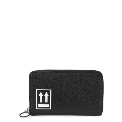 Shop Off-white Black Grained Leather Printed Wallet