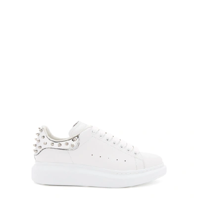 Shop Alexander Mcqueen Larry White Studded Leather Sneakers