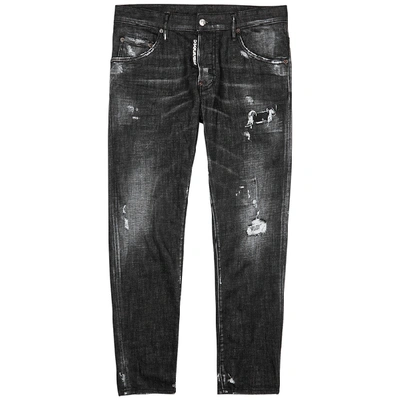 Shop Dsquared2 Dark Grey Distressed Slim-leg Jeans