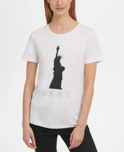 Shop Dkny Statue Of Liberty-graphic T-shirt In White/silver