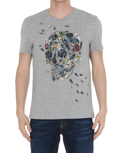 Shop Alexander Mcqueen Beetle Cluster Skull T-shirt In Grey