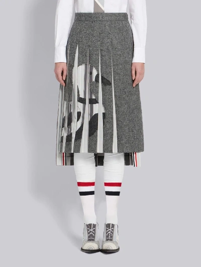 Shop Thom Browne Frayed Duck Pleated Skirt In Grey