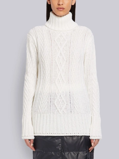Shop Thom Browne Stripe Back Turtleneck Sweater In White