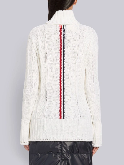Shop Thom Browne Stripe Back Turtleneck Sweater In White
