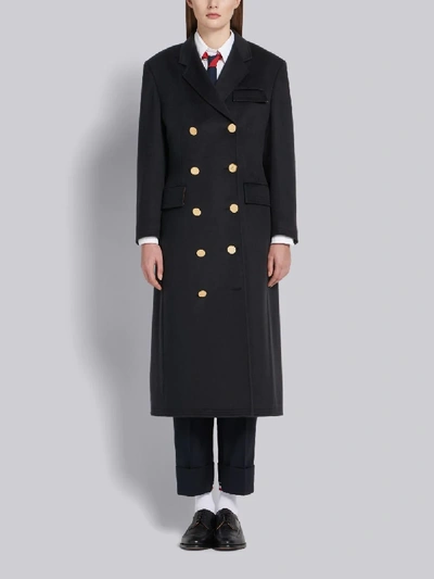 Shop Thom Browne Double-breasted Mid-length Overcoat In Blue