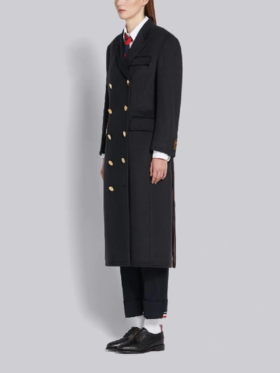 Shop Thom Browne Double-breasted Mid-length Overcoat In Blue