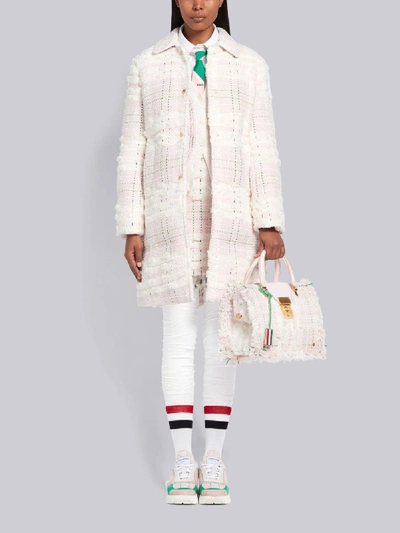 Shop Thom Browne Striped Sleeve Bouclé Knit Cardigan In Pink