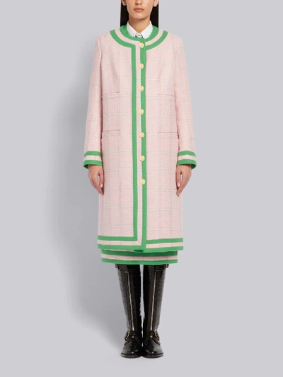 Shop Thom Browne Pink Tweed Cardigan Overcoat