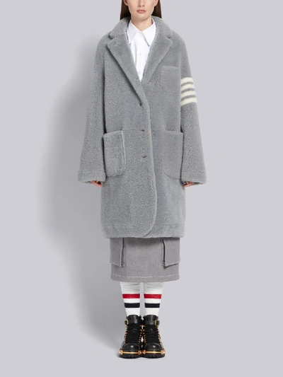 Shop Thom Browne 4-bar Stripe Overcoat In Grey