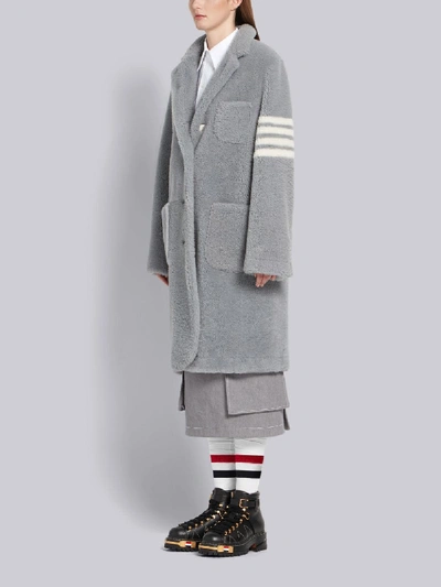 Shop Thom Browne 4-bar Stripe Overcoat In Grey
