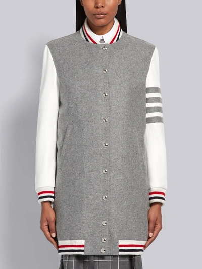 Shop Thom Browne Grey Melton Varsity Jacket