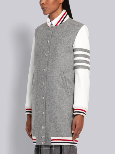 Shop Thom Browne Grey Melton Varsity Jacket