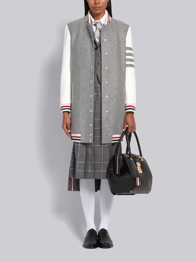 Shop Thom Browne Grey Melton Varsity Jacket