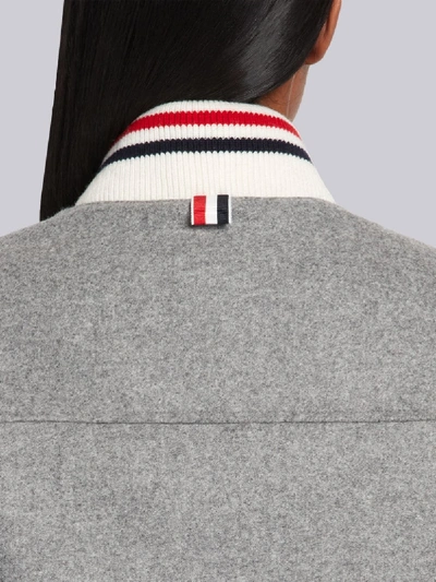 Shop Thom Browne Grey Melton Varsity Jacket