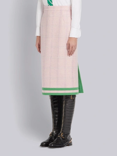 Shop Thom Browne Pink Windowpane Tweed Pencil Skirt