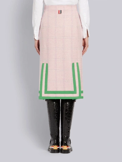 Shop Thom Browne Pink Windowpane Tweed Pencil Skirt