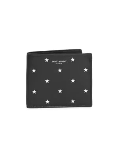 Shop Saint Laurent Star Print Leather Bi-fold Wallet In Black Argento