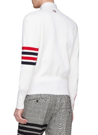 Shop Thom Browne Stripe Sleeve Wool Cardigan In White