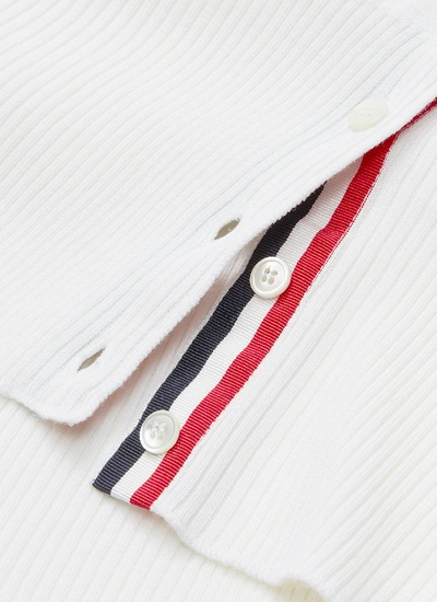 Shop Thom Browne Stripe Sleeve Wool Cardigan In White