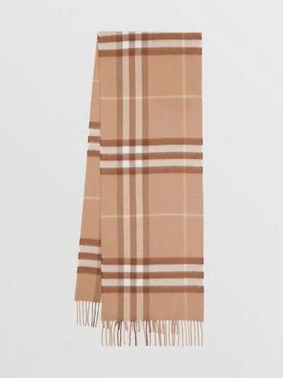 Shop Burberry Check Cashmere Scarf In Mid Camel