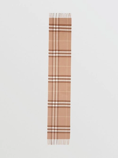 Shop Burberry Check Cashmere Scarf In Mid Camel