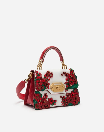 Shop Dolce & Gabbana Medium Calfskin Welcome Bag With Portofino Embroidery In Floral Print