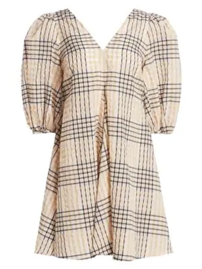 Shop Ganni Seersucker Check Dress In Irish Cream