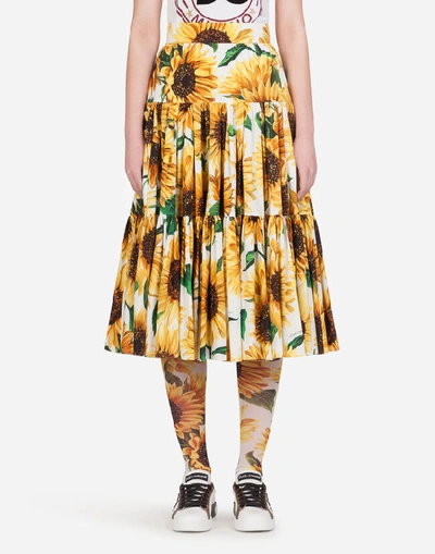 Shop Dolce & Gabbana Sunflower-print Poplin Midi Skirt In Floral Print