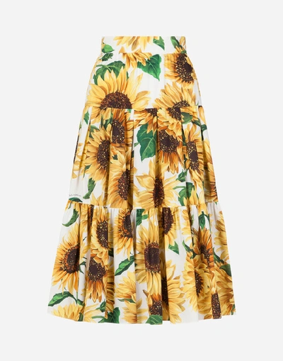 Shop Dolce & Gabbana Sunflower-print Poplin Midi Skirt In Floral Print