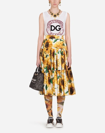 Shop Dolce & Gabbana Sunflower-print Poplin Midi Skirt In Floral Print