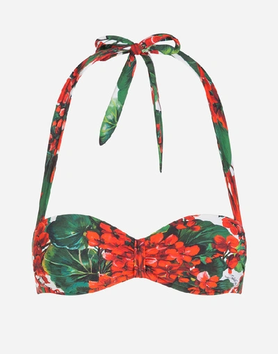Shop Dolce & Gabbana Portofino-print Padded Bandeau Bikini Top In Floral Print