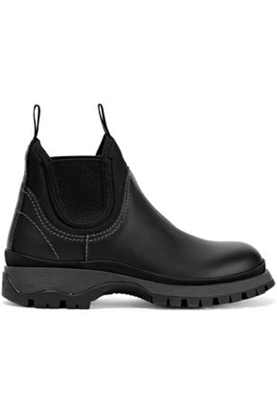Shop Prada Woman Rodeo Neoprene-trimmed Leather Ankle Boots Black