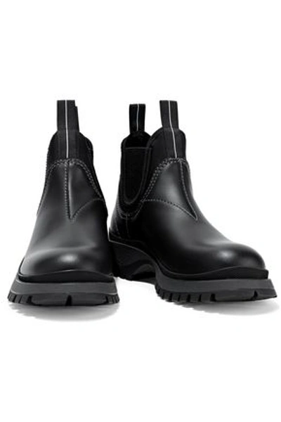 Shop Prada Woman Rodeo Neoprene-trimmed Leather Ankle Boots Black