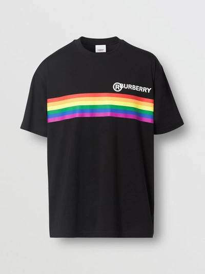 Burberry Rainbow Stripe Print Cotton Oversized T-shirt In Black | ModeSens