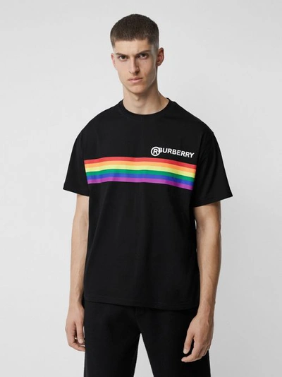 Burberry Rainbow Stripe Print Cotton Oversized T-shirt In Black | ModeSens