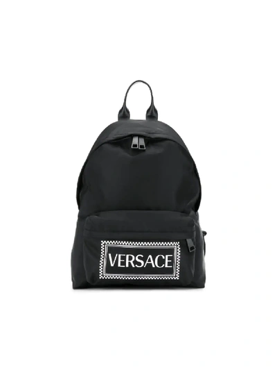Shop Versace Black Nylon Logo Backpack