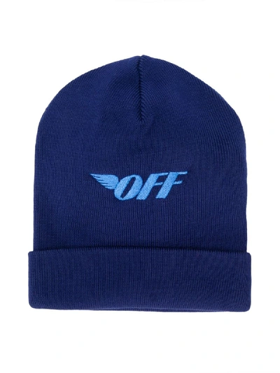Shop Off-white Logo Print Beanie Hat In Blue
