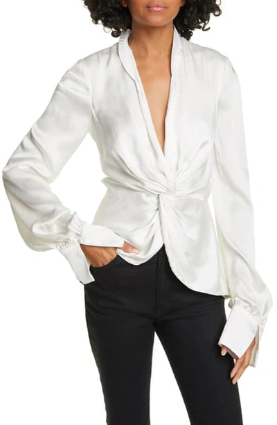 Shop Jonathan Simkhai Twist Front Charmeuse Blouse In White