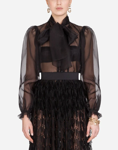Shop Dolce & Gabbana Pussy-bow Organza Shirt In Black