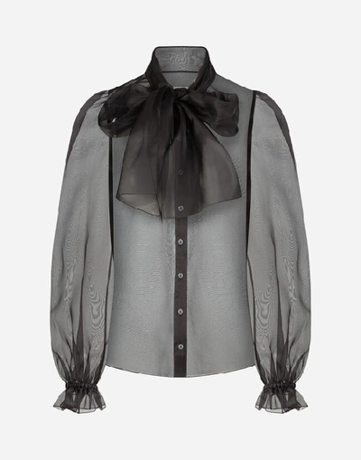 Shop Dolce & Gabbana Pussy-bow Organza Shirt In Black