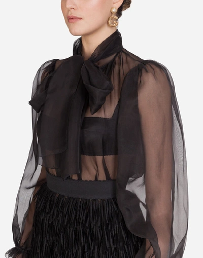 Shop Dolce & Gabbana Pussy-bow Organza Shirt In Black