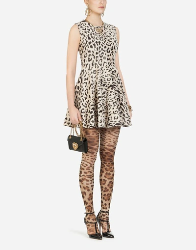 Shop Dolce & Gabbana Short Leopard-print Faux Fur Dress In Multi-colored