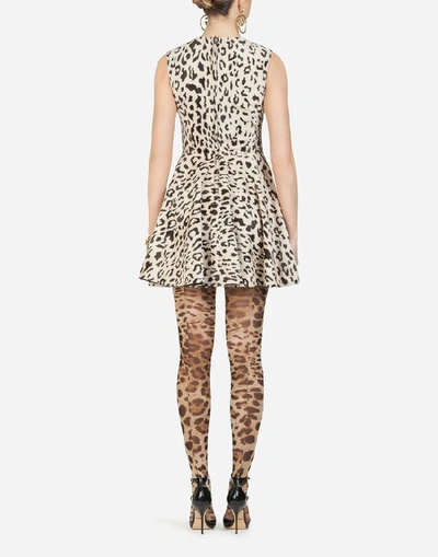 Shop Dolce & Gabbana Short Leopard-print Faux Fur Dress In Multi-colored