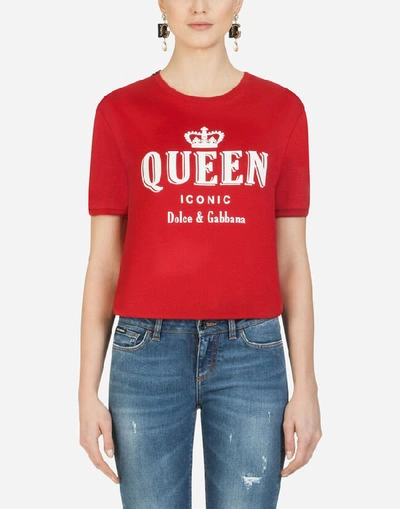 Shop Dolce & Gabbana T-shirt With Queen Iconic Print In Red