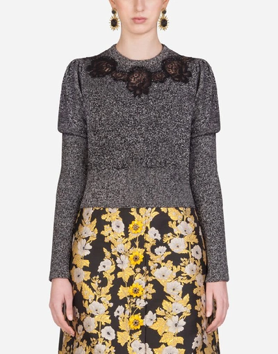 Shop Dolce & Gabbana Cashmere Sweater With Lace Details In Grey
