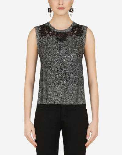 Shop Dolce & Gabbana Cashmere Cardigan With Lace Details In Grey
