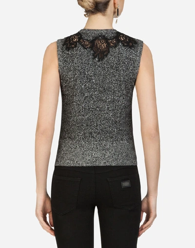 Shop Dolce & Gabbana Cashmere Cardigan With Lace Details In Grey